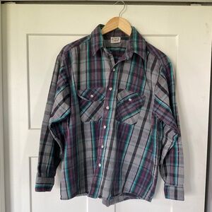 Vintage Five Brother heavy thick button down plaid flannel size XL